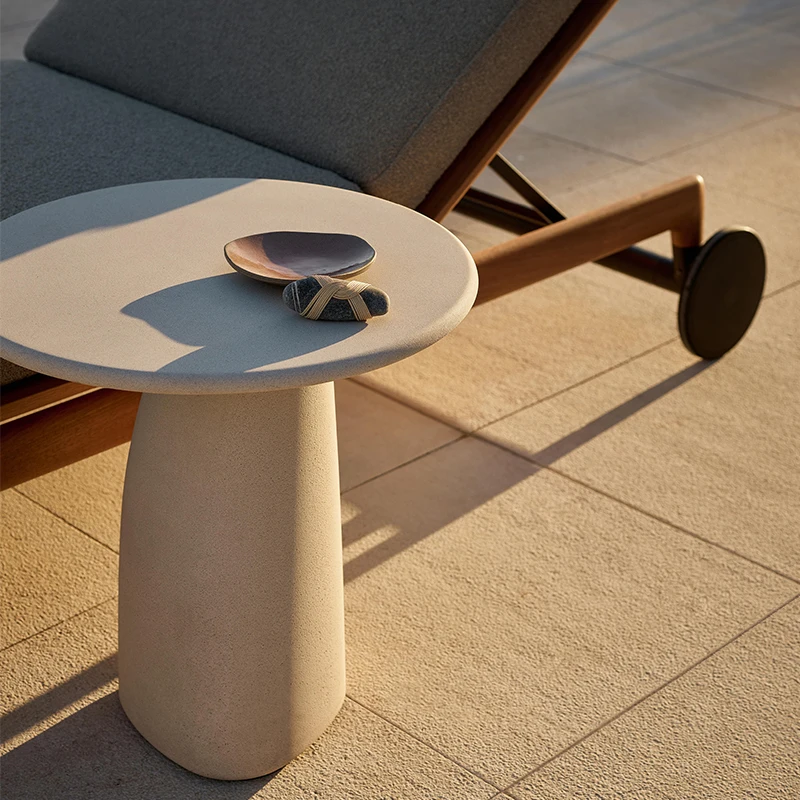 designer creative Wabi-sabi cement side table  simple modern outdoor patio oval concrete coffee table