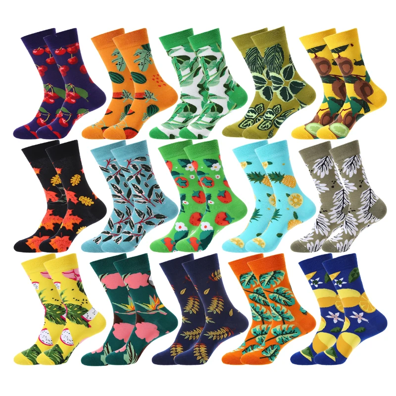 Happy Funny Colorful Women Stocking Fashion Plant Leaf Creative Tide Cotton Socks Cute Cartoon Fruit Cherry Pineapple Sock носк