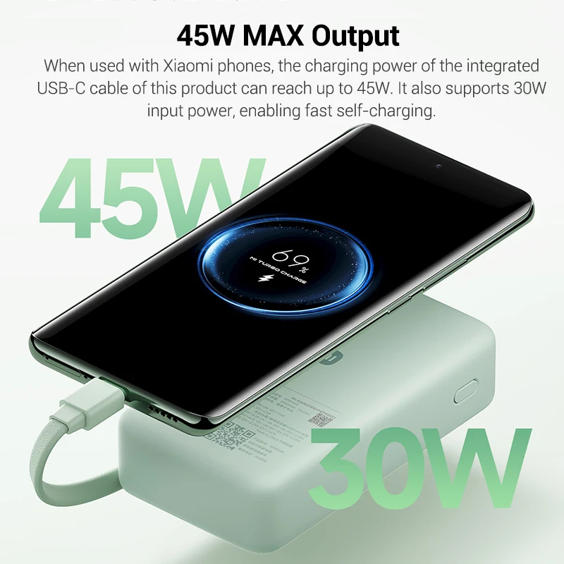 Xiaomi كابل متكامل شاشة عرض قوة البنك 10000 45W ماكس الناتج شاحن محمول آيفون 16 برو Xiaomi 15