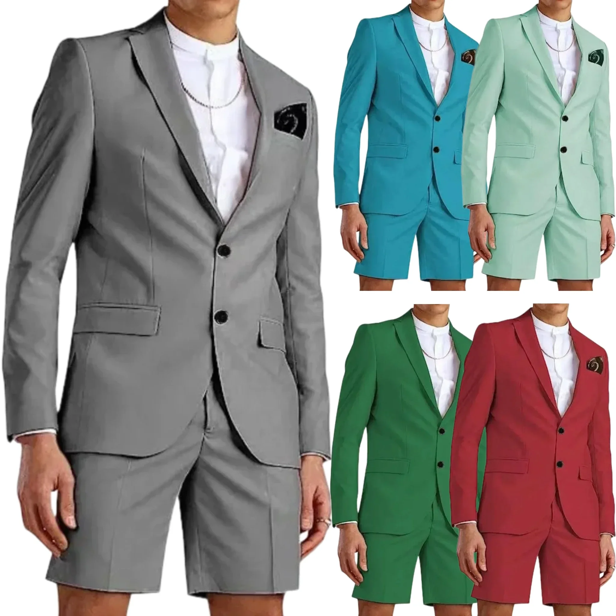 

TWO-piece Suit of Summer Shorts，Single-breasted，Full Placket，2 Pieces Blazer Vest and Pants Set ，For Summer Beach