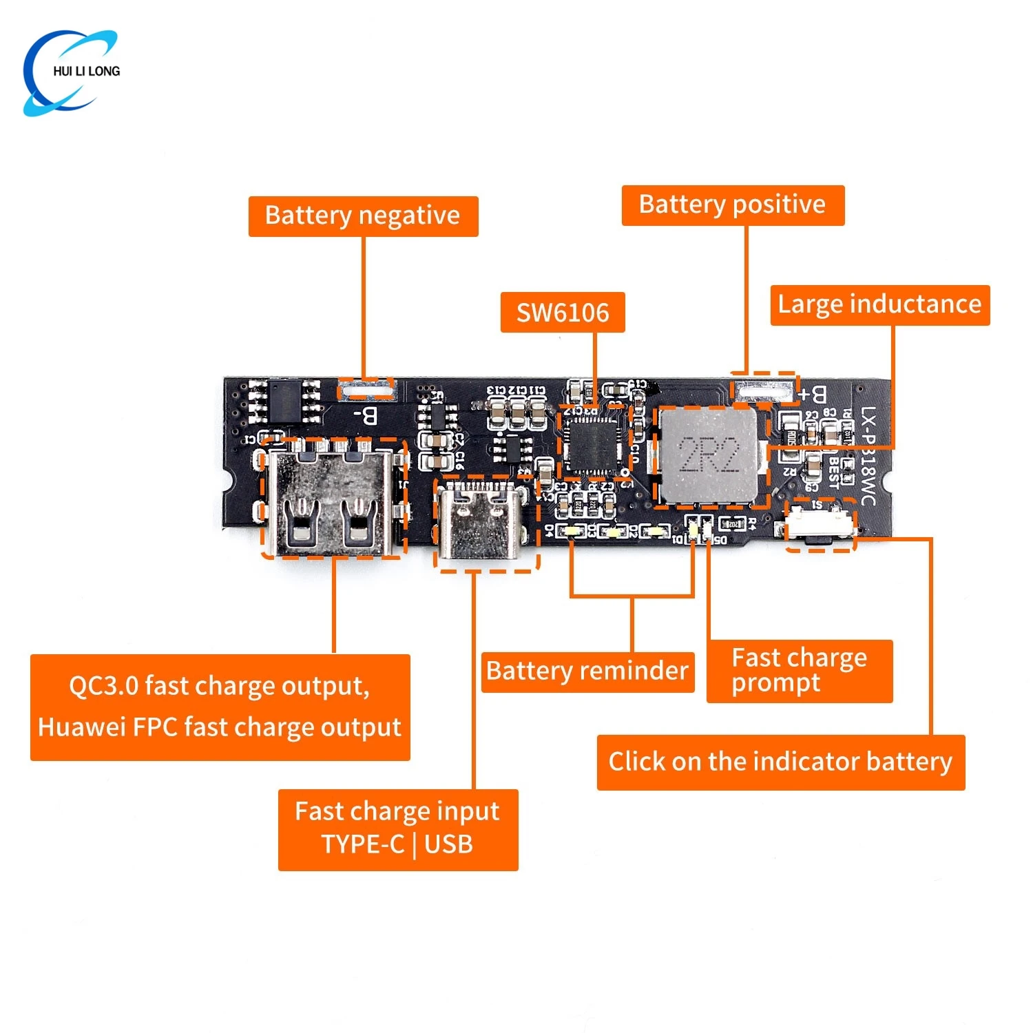 SW6106 PD carga rápida QC3.0 módulo de alimentação móvel FCP carga rápida bidirecional 5V9V12V