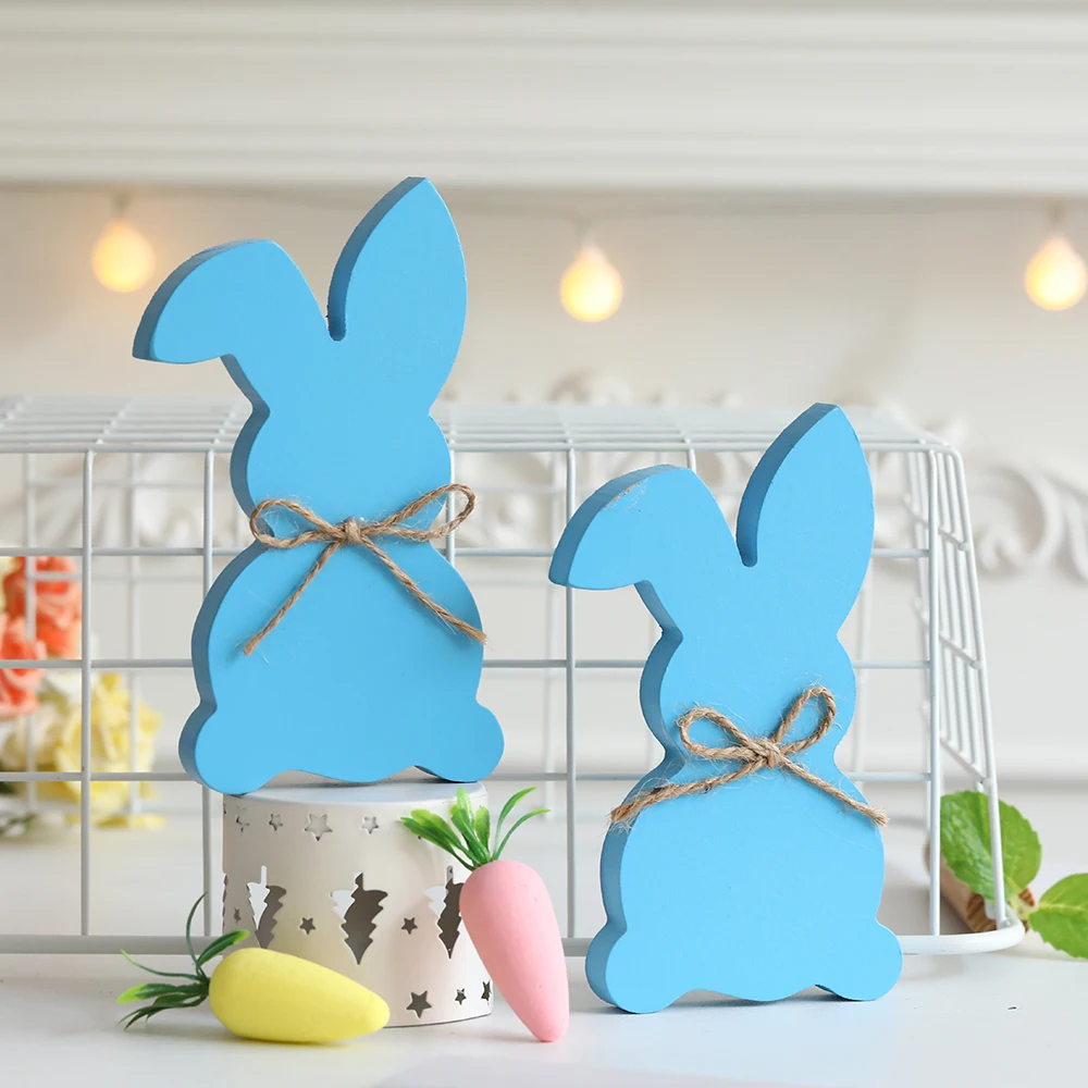 Easter Bunny Tulip Letter Wooden Desktop Decoration Rabbit Crafts Kids Toy Gifts Spring Birthday Easter Party Table Sign Decor