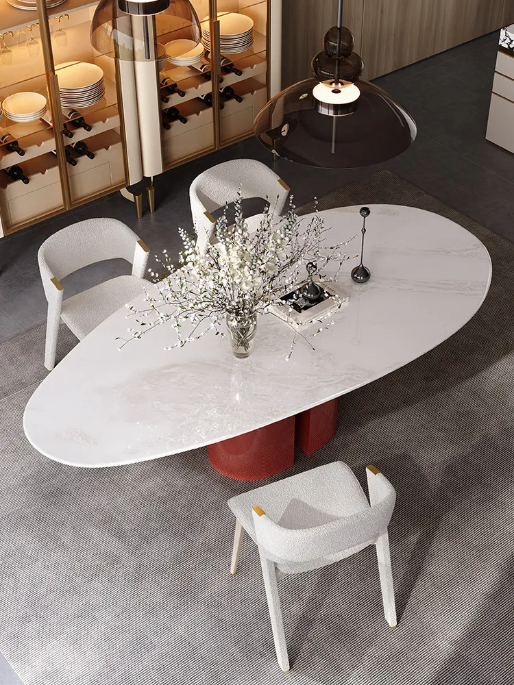 Natural luxury stone dining table high sense light luxury modern royal ice jade marble dining table water drop shaped dining