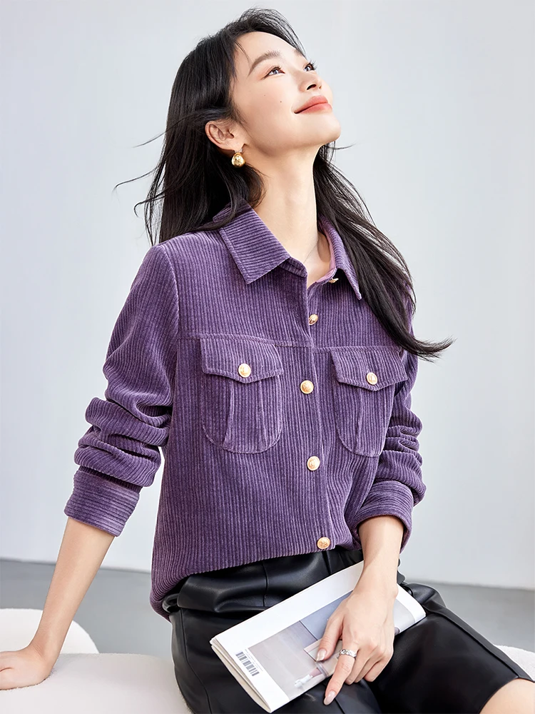 Autumn Korean Style Corduroy Shirt For Women Loose Single Breasted Blouses Temperament Solid Color Turn-Down Collar Shirt