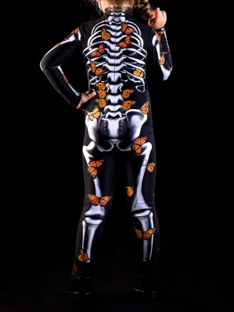 Halloween-Skelett-Horror-Geister-Kostüm für Kinder, Ganzkörperanzug für Karneval, Party, Bühnenaufführung, Rollenspiel, Feiertags-Zentai-Anzug – Detail 7