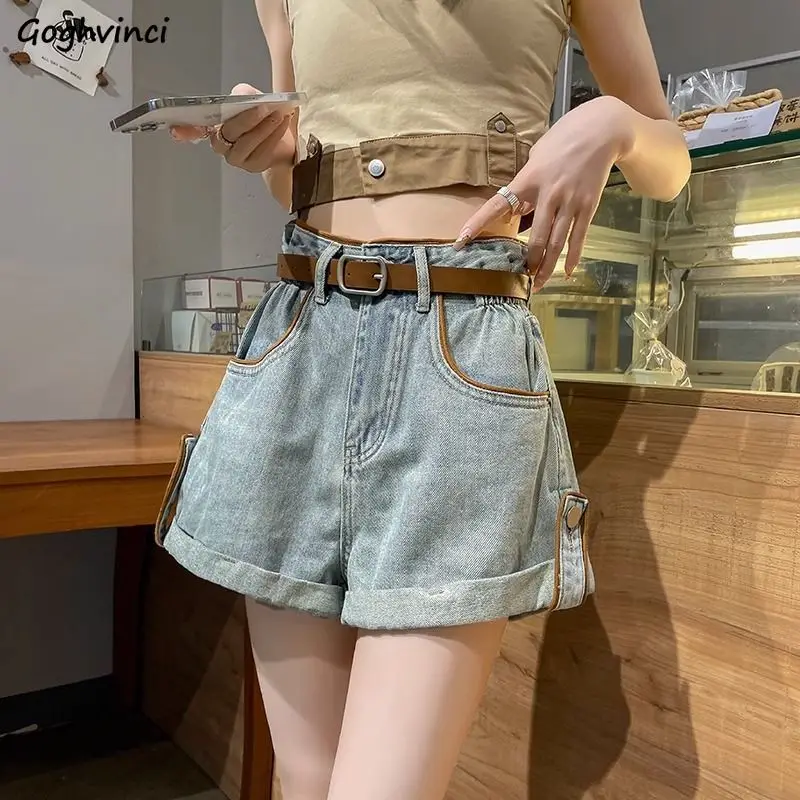 

Crimping Denim Shorts Women Summer New Fashion Designed Hot Kawaii High Waist All-match Vintage Students Leisure Campus Loose