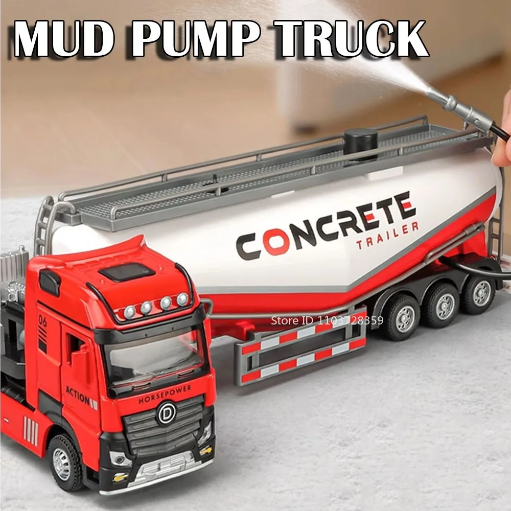 1:50 Alloy Mud Pump Truck Model Toys Alloy Diecast Urban Sanitation Trucks Sound Light Doors Opened Pull Back for Boys Gifts