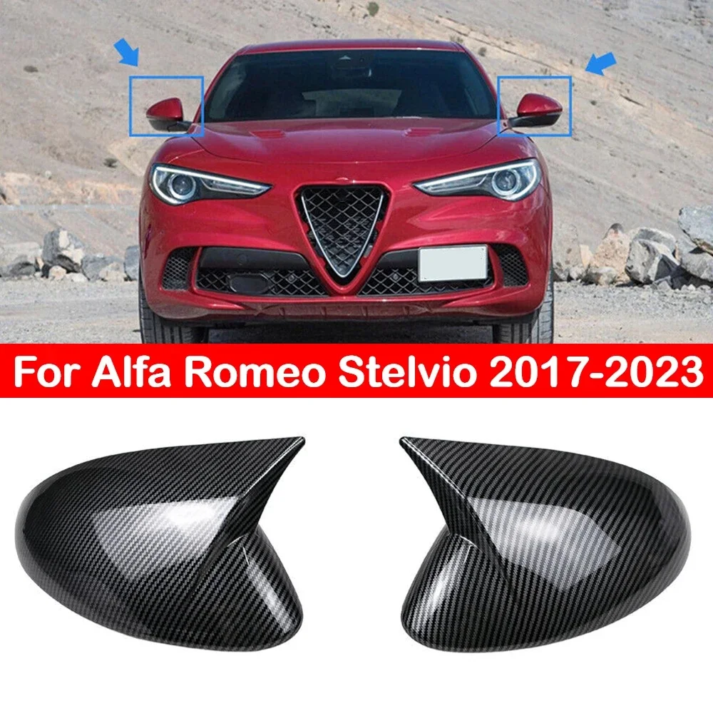 

For Alfa Romeo Stelvio 2017-2023 Car Rearview Side Mirror Cover Wing Cap Exterior Sticker Door Rear View Case Trim Carbon Fiber