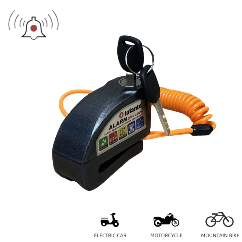 Motorcycle Bicycle Lock Alarm Safety Protection Padlock Disc Aluminum Alloy Anti-Theft Reminder Rope Lock Bag +Spare battery image 2