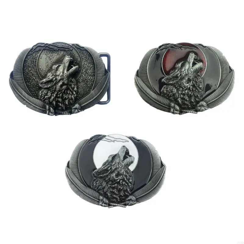 

652F Belt Buckle for Men Vintage Engraved Wolf Head Waist Belt Buckle for Pants Western Cowboy Buckle Waistband Accessories