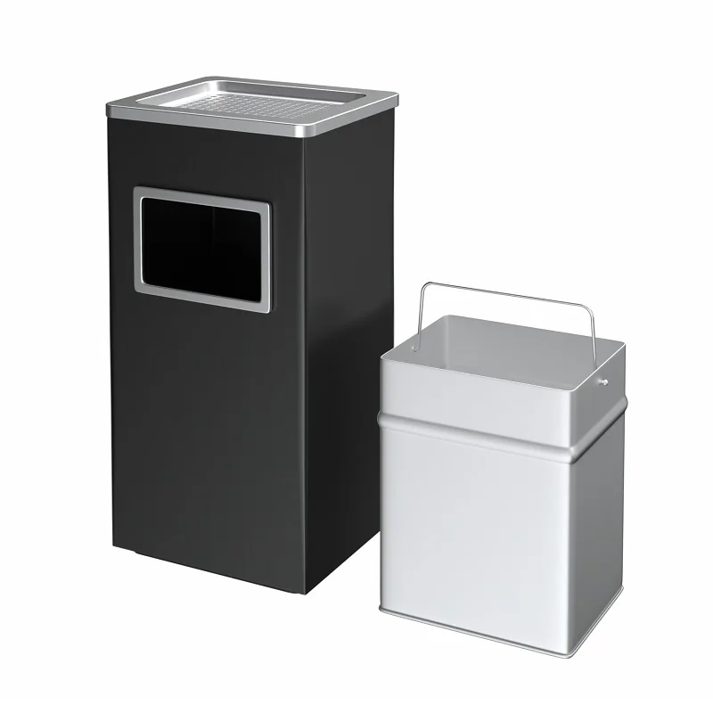 

Commercial Garbage Can With Ashtray Lid Waste Container Hotel Lobby Trash Can 31X62X22cm Black Silver Golden Stainless Steel