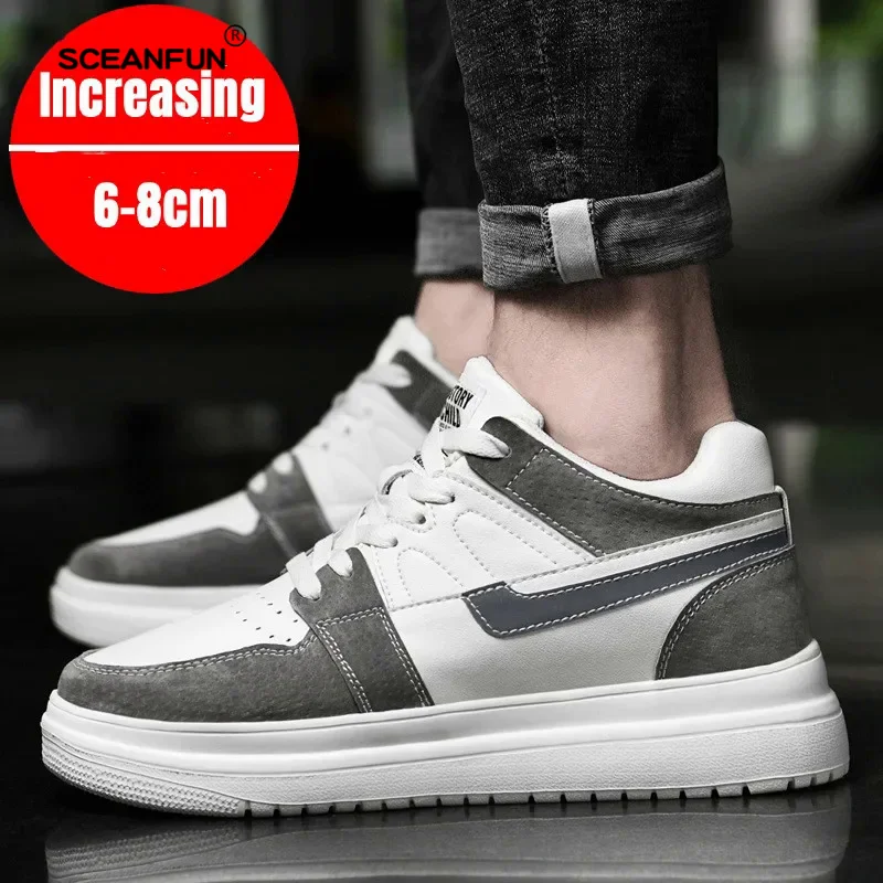 Estate invisibile altezza crescente 6cm,8cm scarpe da ginnastica Casual sportive traspiranti da uomo bianche