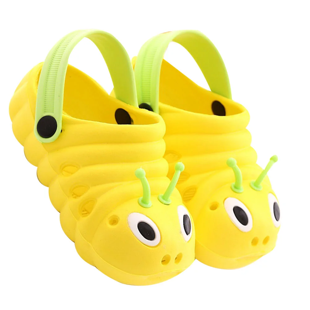 1 Pair Caterpillar Beach Non-slip Shoes Cartoon Summer Sandals Cool Slipper for Boys Girls (Yellow Size 27 Length 16cm)