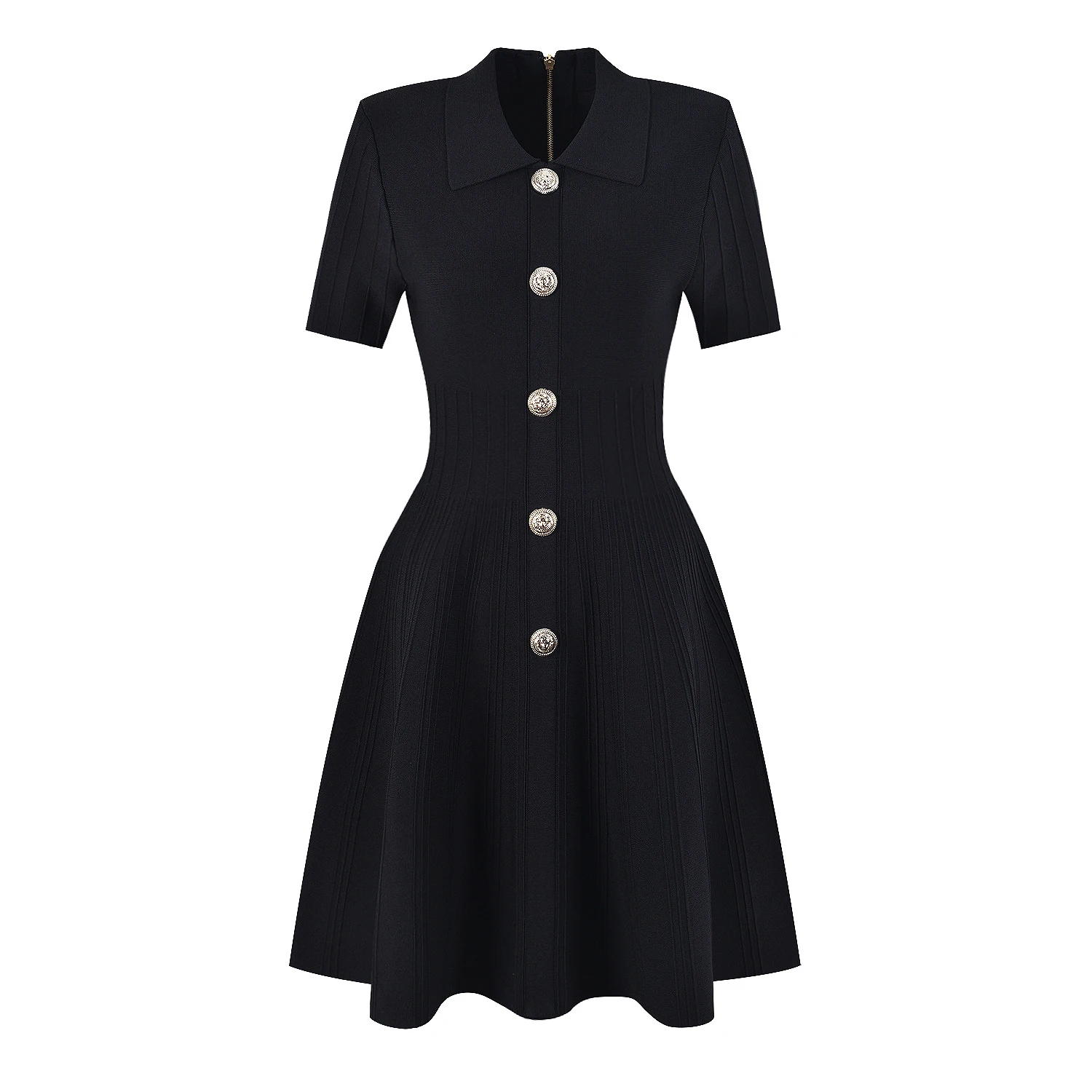 Spot 2024 European And American Spring And Autumn New Fashion High Quality Knitted Lapel Slim Slim A-line Dress Women