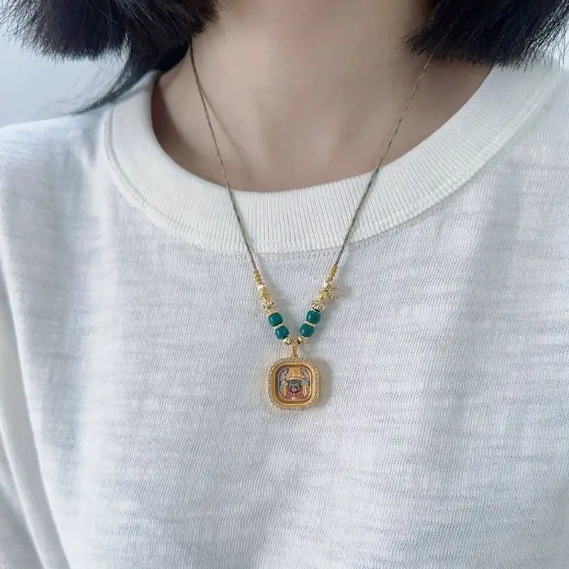 

Authentic Zakilam Diamond-encrusted Tibetan Small Tangka Hand-woven Necklace Women's Gift New Chinese Niche Sweater Woolen Chain