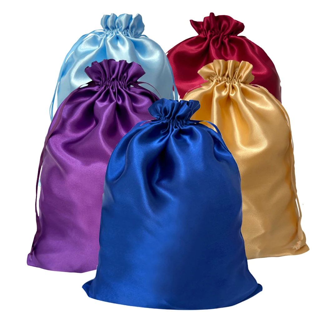 

1/3pcs Satin Bags for Packaging Hair Extensions, Bundles, Wigs Soft Silk Pouches with Drawstring for Hair Tools Storage Bags