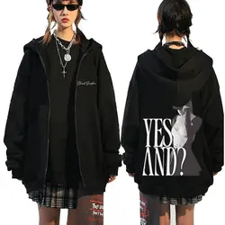 Yes and Ariana Grande Graphic Zip Up Hoodie Unisex Casual Oversized Zipper Sweatshirt Men Women Hip Hop Fashion Zipper Hoodies