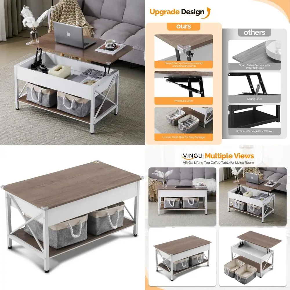 

36 Журнальный столик с подъемным верхом и ящиками для хранения, рама из белого ореха, современная мебель для гостиной