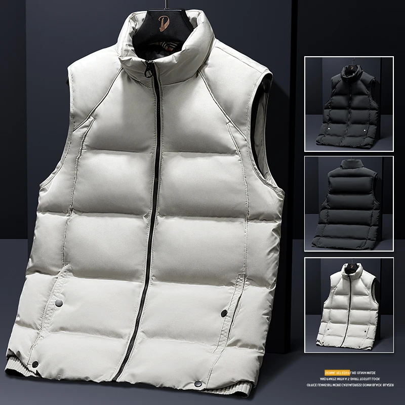 Loose Men Windproof Jacket Padded Thicken Warm Fashion Winter Thermal Vest Couple Sleeveless Coats Stand Collar Causal Waistcoat