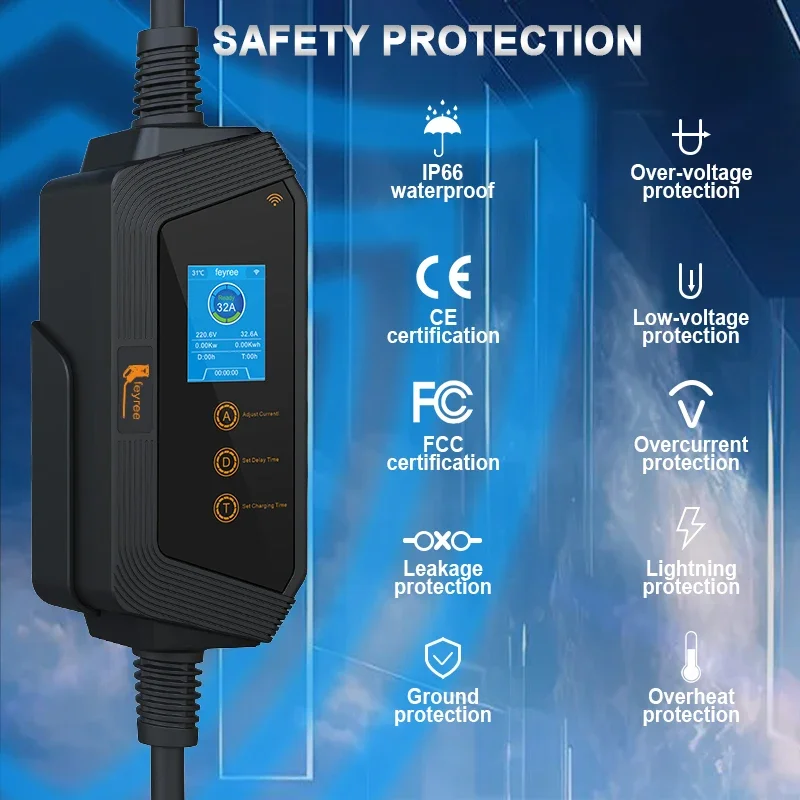 Feyree-cargador EV portátil con conector TS-NACS, 32A hasta 50A, 12kw, wallbox EV de alta potencia con aplicación WIFI para todos los modelos Tesla