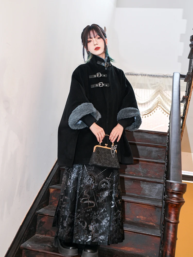 Black Yarn-Dyed Silver Horse-Face Skirt High-Grade National Style Daily Hanfu New Chinese for Women