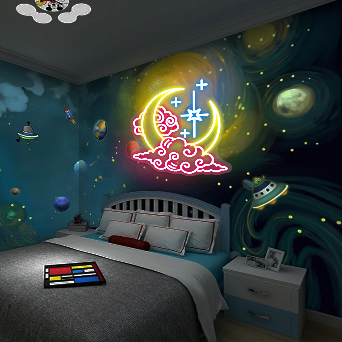 Luces de neón de nebulosa de Luna para iluminar el ambiente, aplicable a habitaciones de niños, regalos de cumpleaños para niños, tiendas, bares