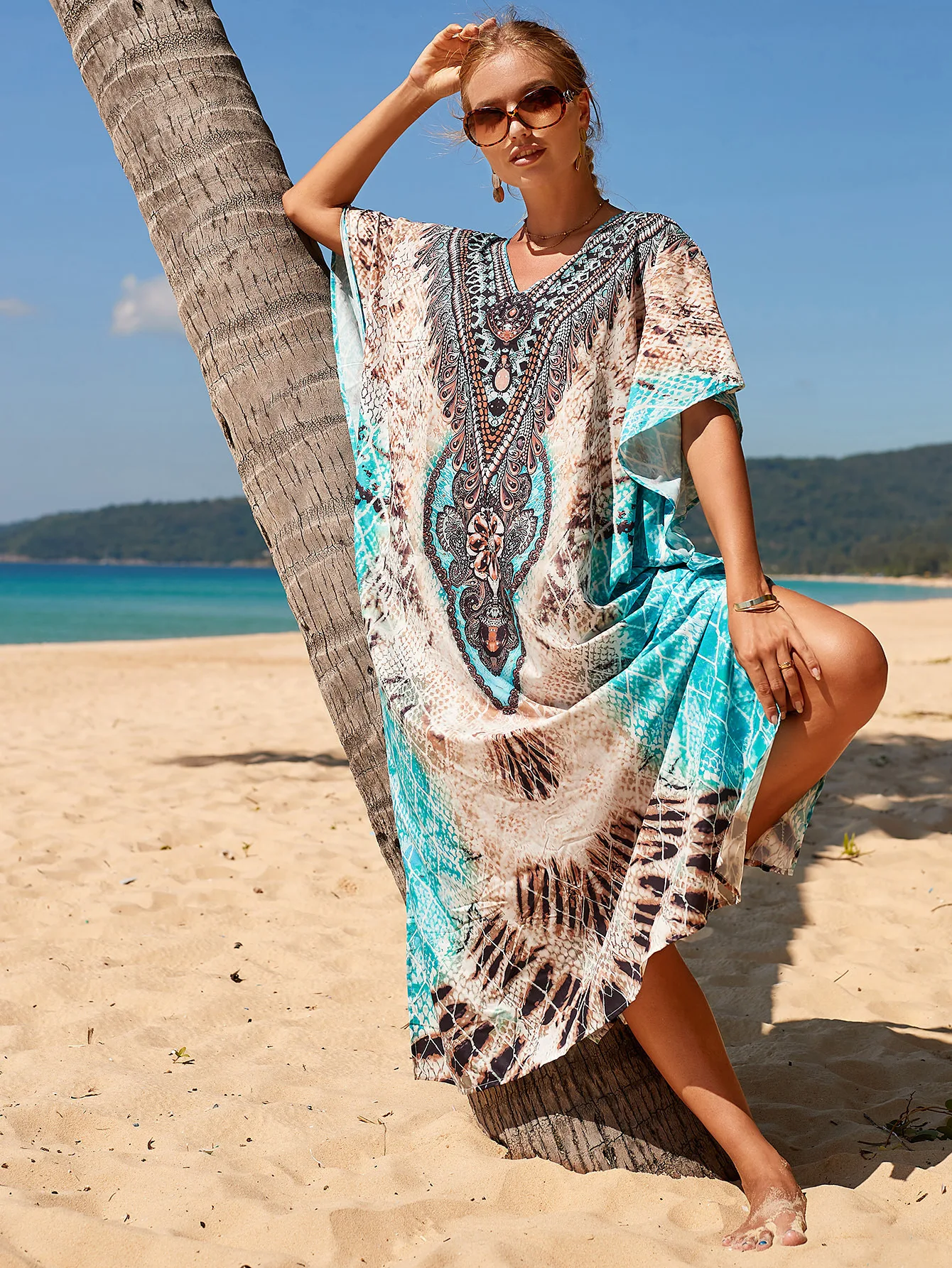 Kaftan Dresses for Women Side Split Caftan Bathing Suit Cover Up Casual Long Beach Loungewear Dress
