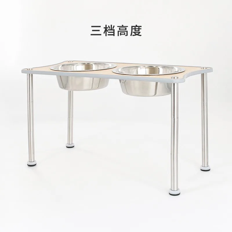 Adjustable height dog food bowl holder stainless steel to protect cervical spine
