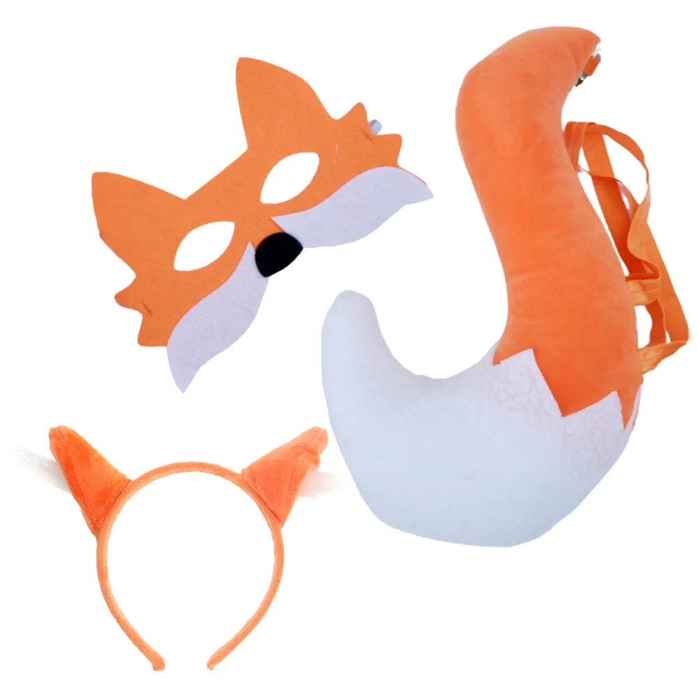 1Set Fox Cosplay Costume Tail Headband Mask Party Festival Animal Costume Props Fox Ears Headband Decorative Mask