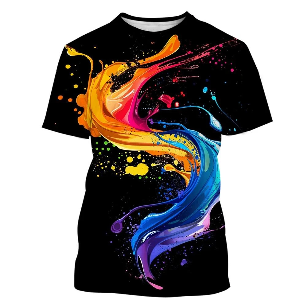 Creative Individualistic Hip-hop Multi-color Splatter Ink 3Dprint Breathable MenWomen Tshirt Street Casual Trendy Children's Top