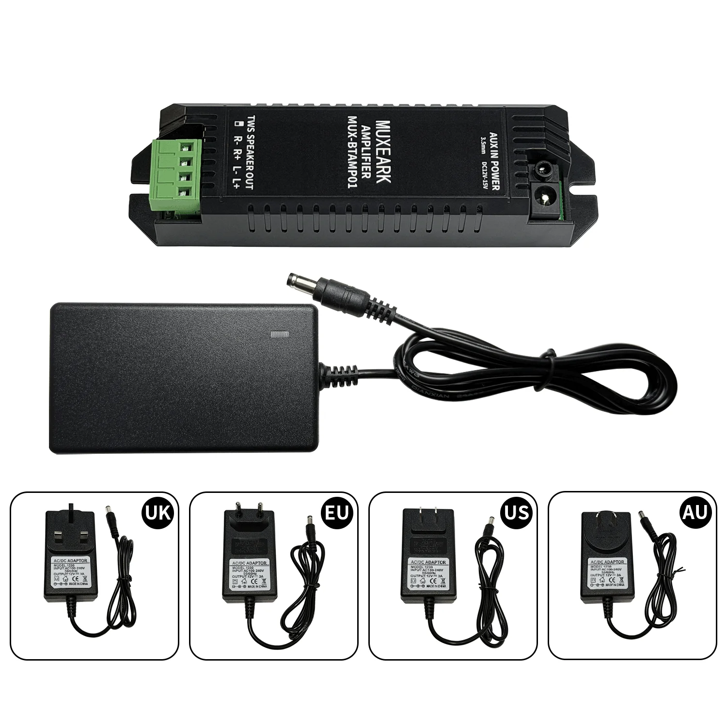 Muxeark 12V3A adaptateur secteur 2 canaux AUX TWS Mini amplificateur Bluetooth pour salle de bain mur plafond haut-parleurs de musique prise ue/US/UK/AU