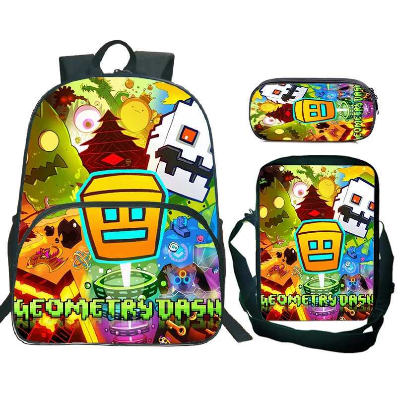 Game Geometry Dash Backpack for Boys Girls Bookbag 3Pcs/set Students Anime Schoolbag Waterproof Children Backpack Mochila gifts