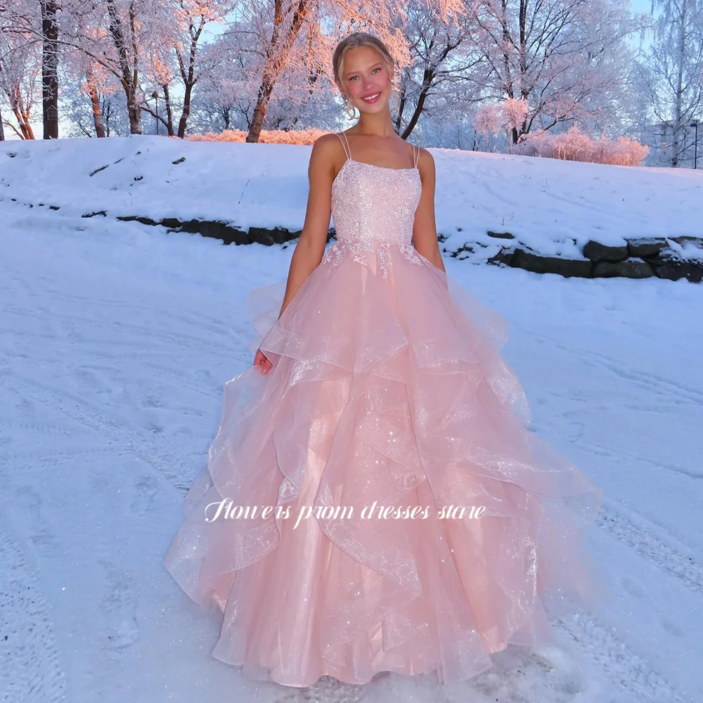 Flowers Lace Up Back Evening Dress Multilayers Prom Dress Fluffy Princess Dress فساتين مناسبة رسمية Customized