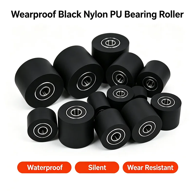 Wearproof Black Nylon PU Bearing Roller Waterproof Silent Double Shaft Sanding Belt Guide Pulley