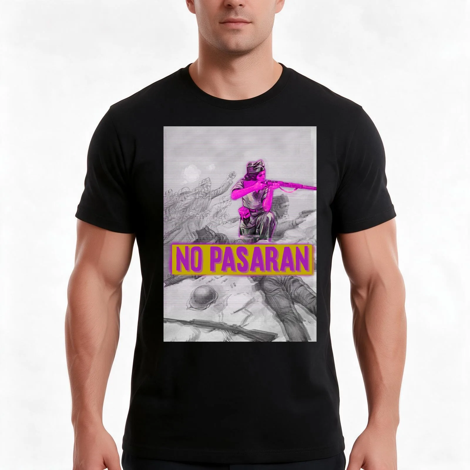 No Pasaran! T-Shirt, Summer Casual Cotton Tee, Oversized Streetwear Tops, Vintage Graphic Print, Loose Fit Short Sleeve