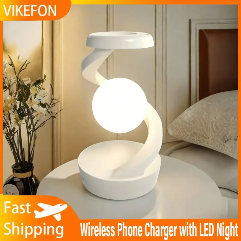 

Беспроводная зарядка, вращающаяся подвеска, ночник, ручное управление, RGB атмосфера, настольная лампа для спальни, офиса, декор