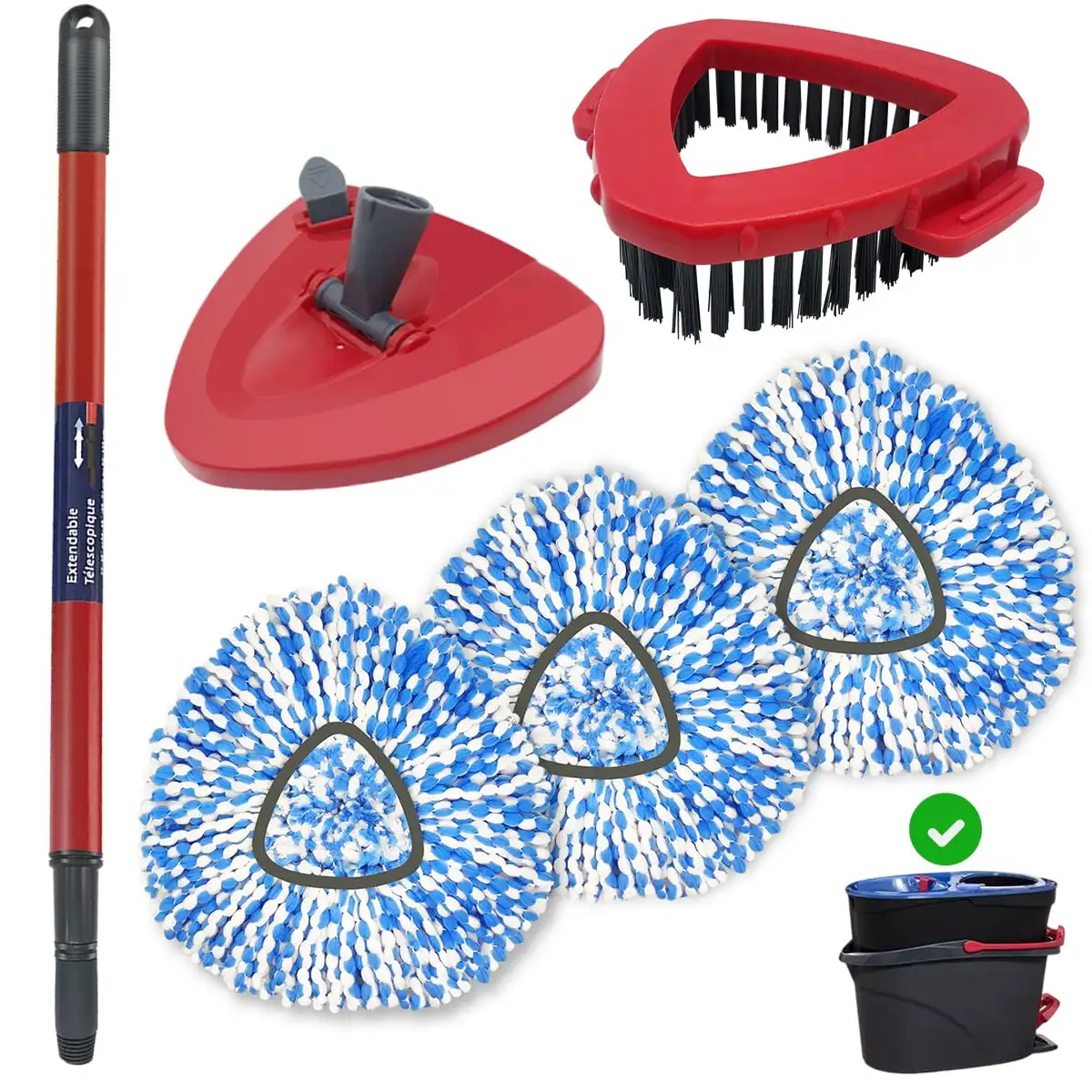 6-Pack Spin Mop Replacement Set for O-Cedar Rinseclean,3 Mop Heads Handle Base Scrub Brush Home Cleaning Kit