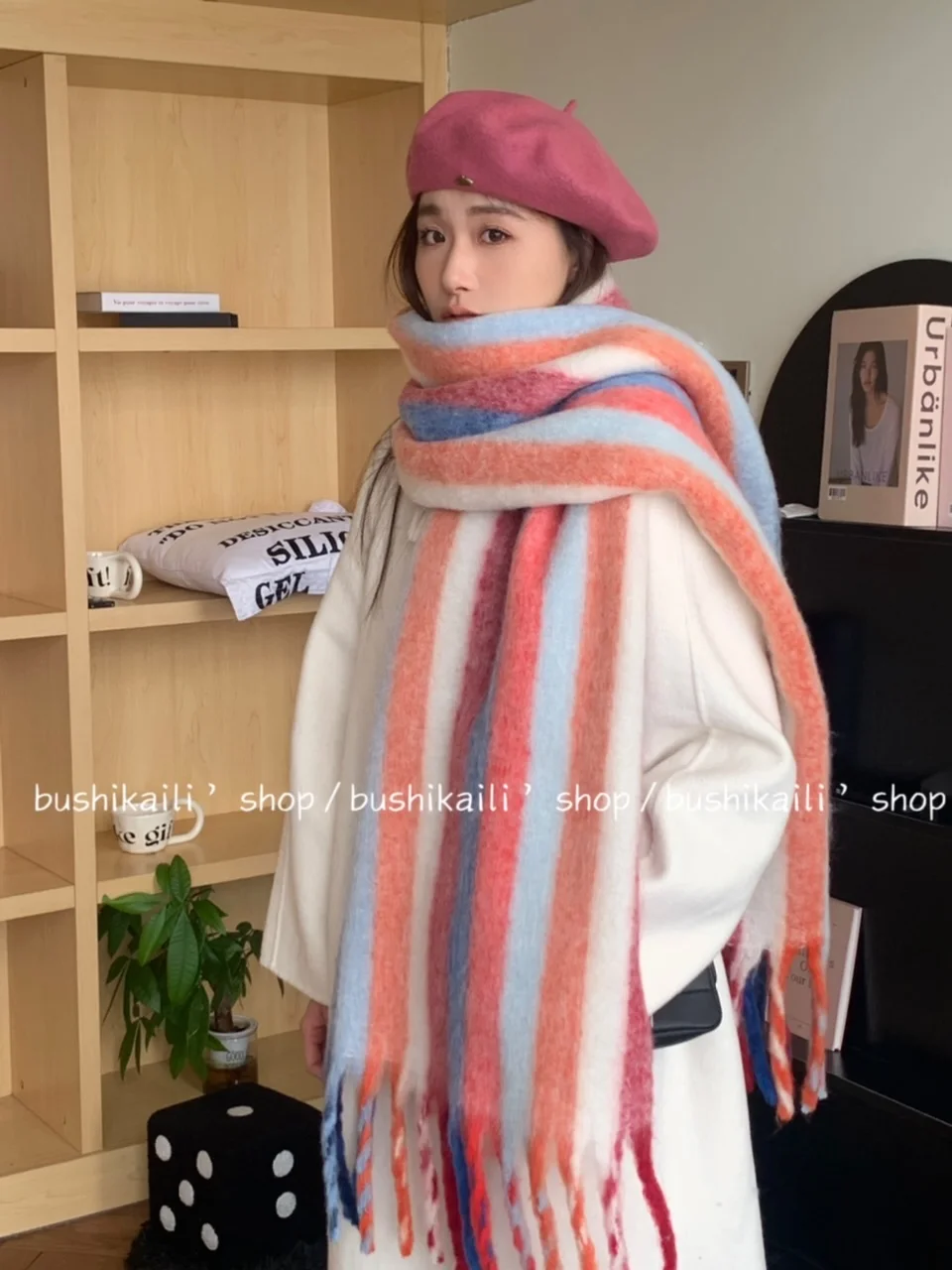 Striped Plaid Scarf Women Thickening Cashmere Winter Scars Shawls Fashion Female Scarves Oversized Keep Warm Warps R141