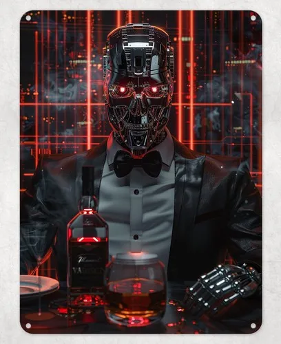 Robot Tuxedo AI Metal Poster Wall Sign Man Cave Shed Bar Bedroom Home Kitchen --Tin Sign