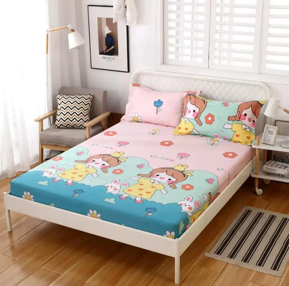 Imagem -02 - Animal Cartoon Bed Sheets com Elástico 100 Algodão Lençol Cabido Fronhas Cobertura Total Crianças Meninos Meninas B83