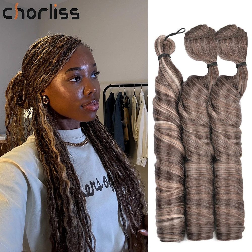 12/24Inch French Curl Braiding Hair Boho Pre-Stretched Curly Hair Extensions Boho Loose wave Bulk & Weft Crochet Hair Bundles