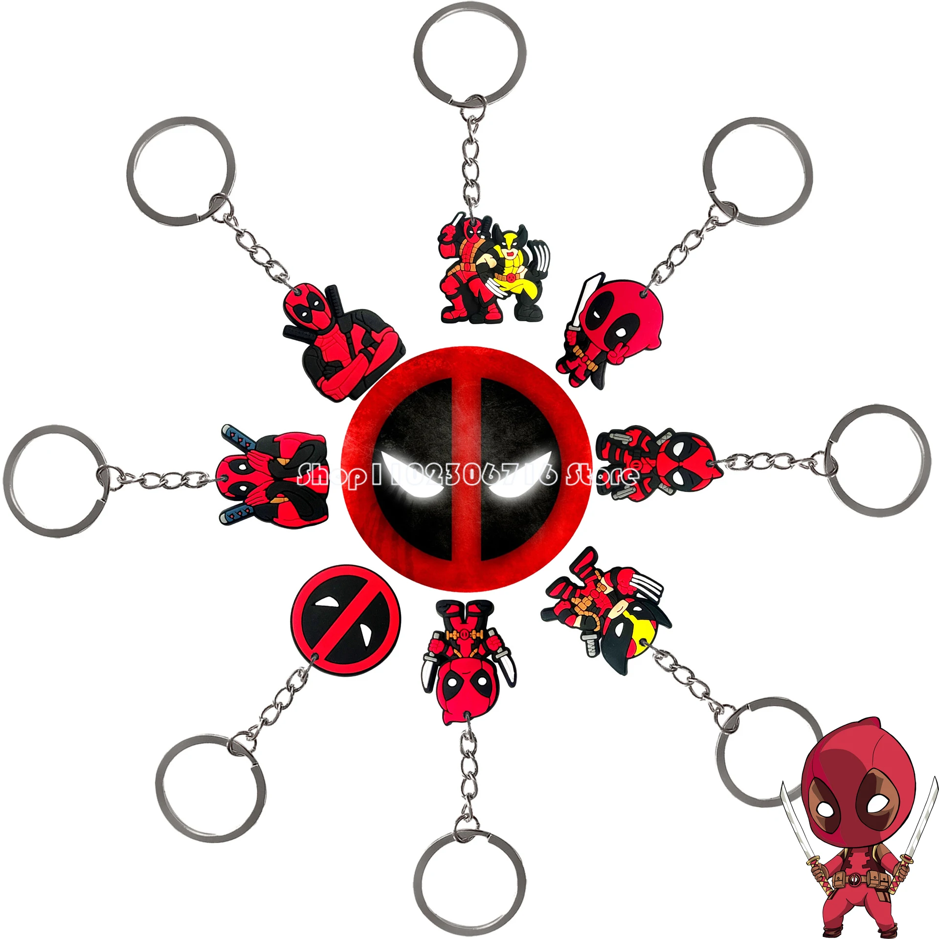 

1pcs Disney Deadpool&Wolverine Keychain Q Edition Mini Anime Character Cartoon Role Playing Pendant Cute Children Birthday Gift