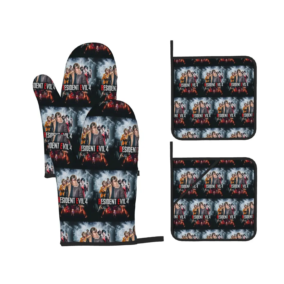 Resident Evils 4 Funny Games RE4 Oven Mitts and Pot Holder Sets of 4 for Baking Kitchen Cooking Resistant Non-Slip Gloves