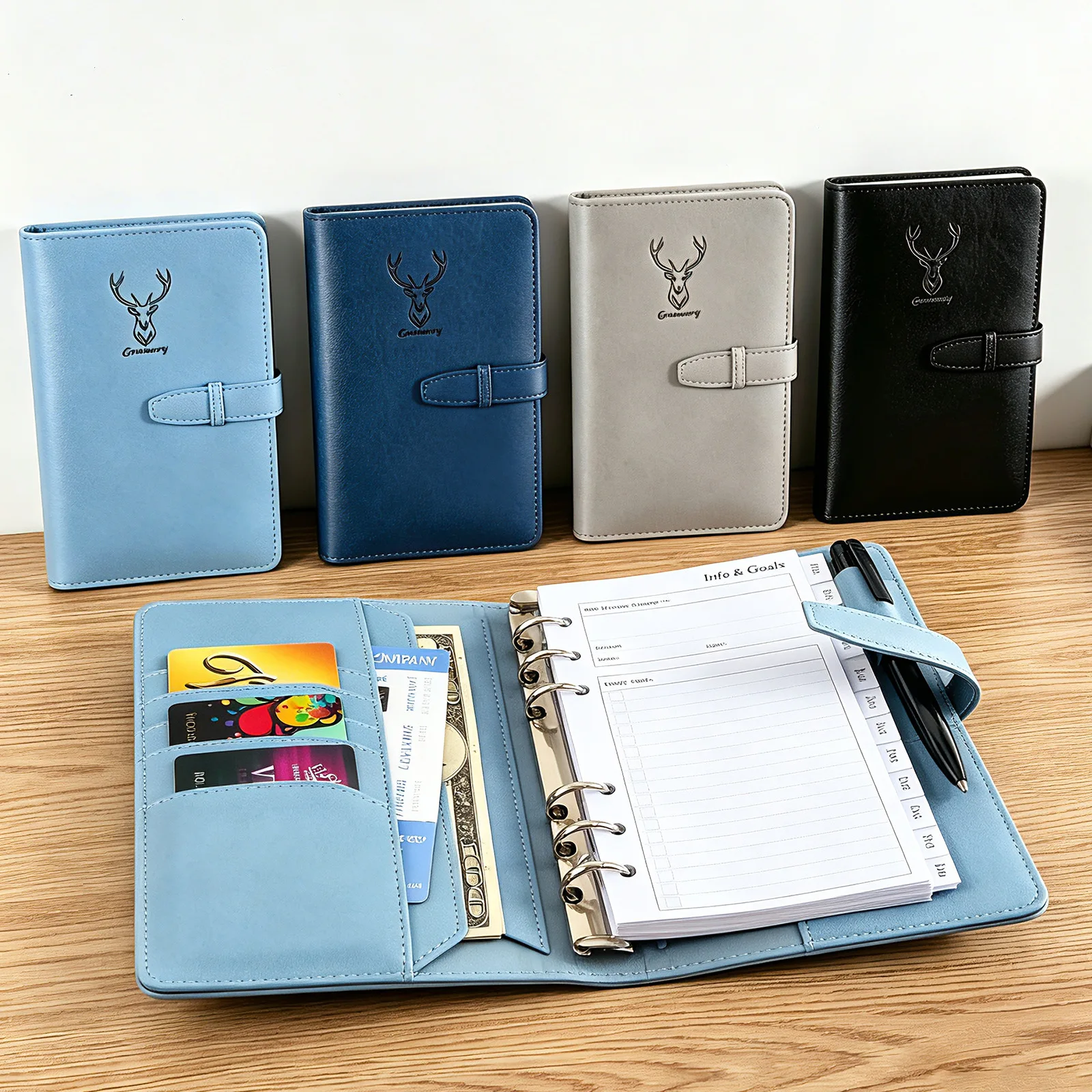 A6 2027 Loose-leaf Diary with Monthly/Weekly Dividers, Hard PU Cover with Pen Case and Card Holder