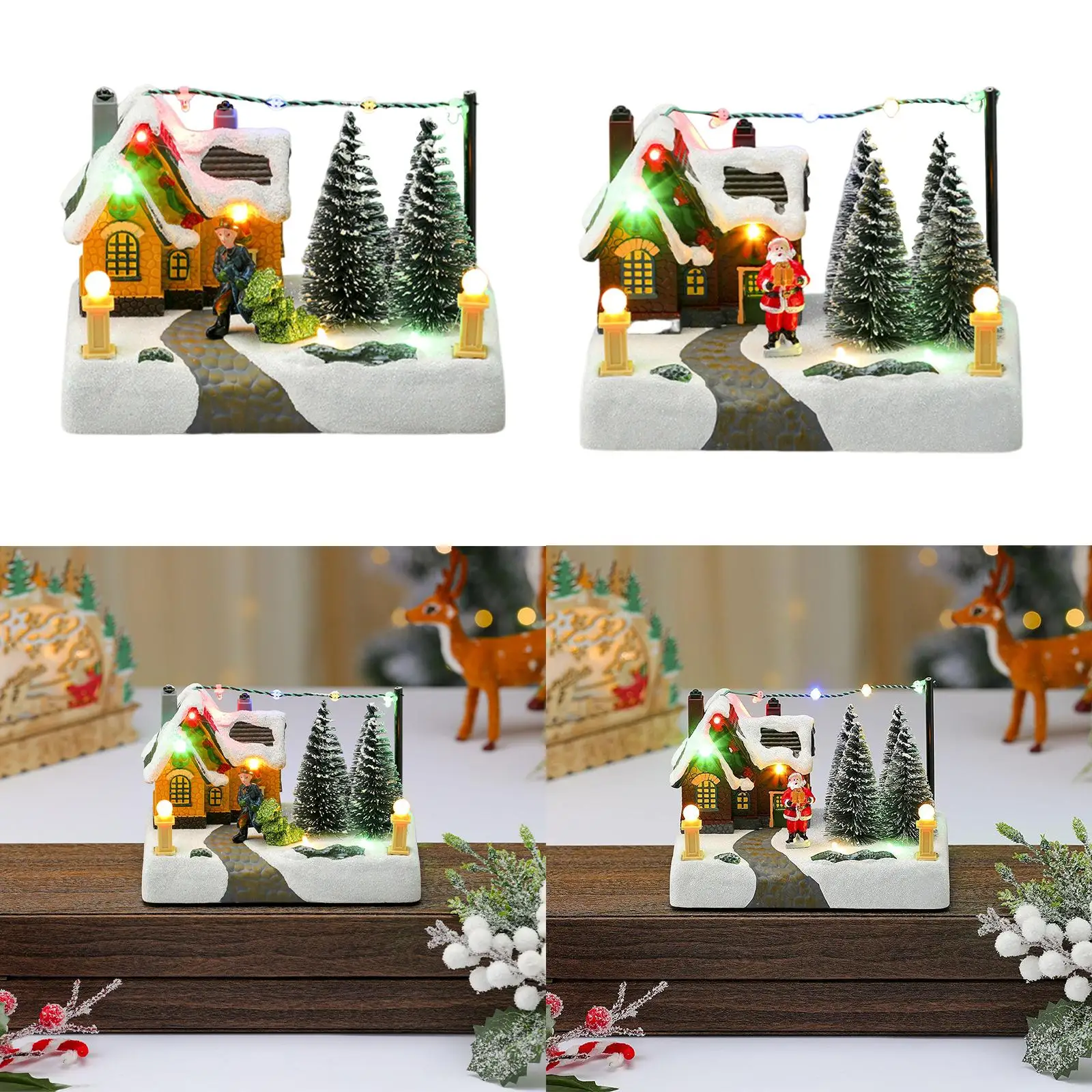 

Christmas Village House Sturdy Collectable Figurine Resin Tabletop Decoration Ornament with Music and Light for Home Xmas Indoor