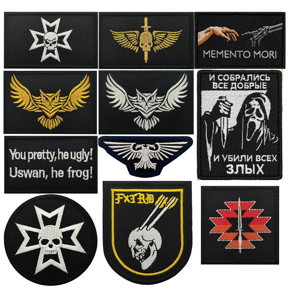 Outdoor Tactical Bag Accessories Embroidered Morale Badge Warhammer 40K Double Headed Hawk Templar Skull Dive Owl Backpack Patch