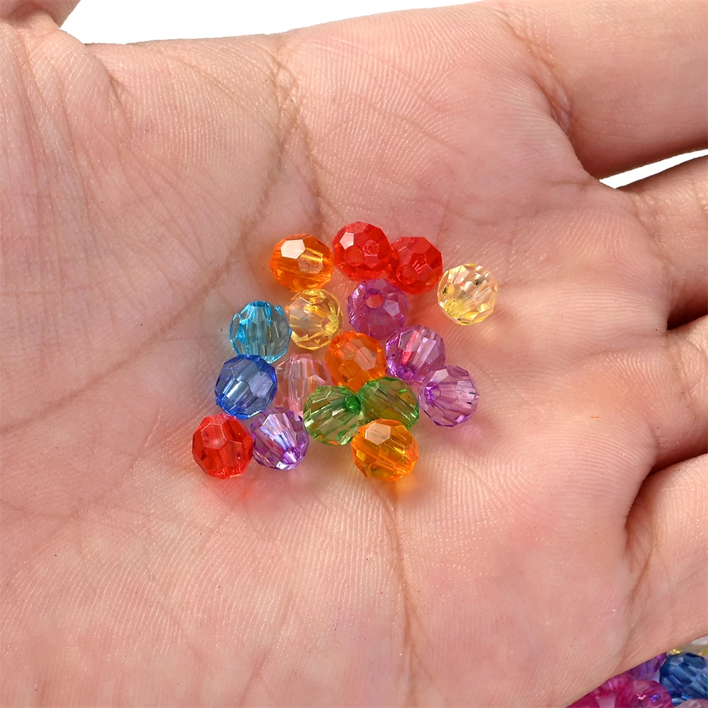 300pcs 6mm Acrylic Round Faceted Beads Multicolor Clear Spacer Beads For Jewelry Making Supplies DIYBracelet Necklace