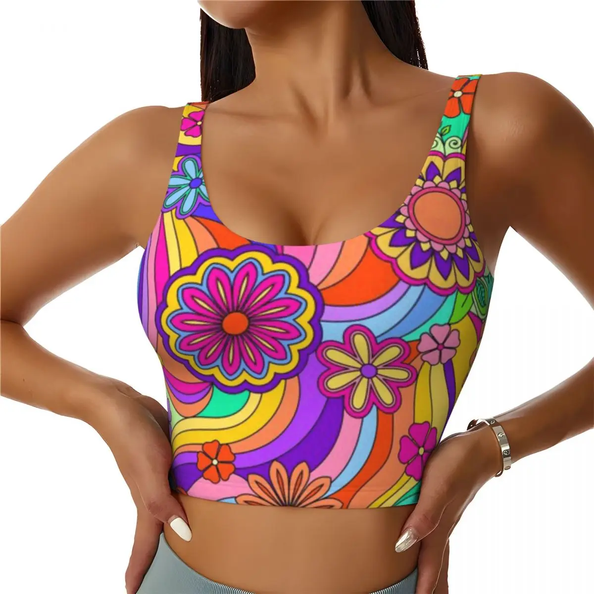 Sleeveless Fitness Top Groovy Psychedelic Flower Power Indoor Sports Activewear Top