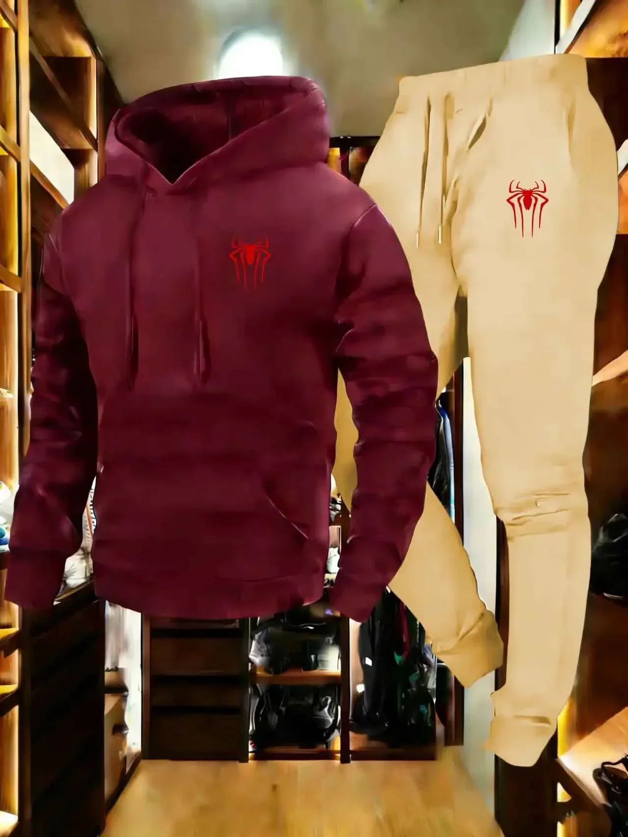Trendy New Printed Fashionable Men's and Women's Sports Suit, Comfortable Men's Casual Hooded Sweatshirt, Long Pants Two-Piece S