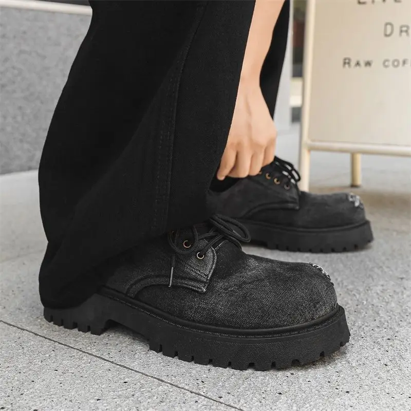 Men's 2026 Spring Autumn New Fashion Derby Shoes Thick Sole Non-Slip Wear-Resistant Niche Versatile Work Trendy Footwear